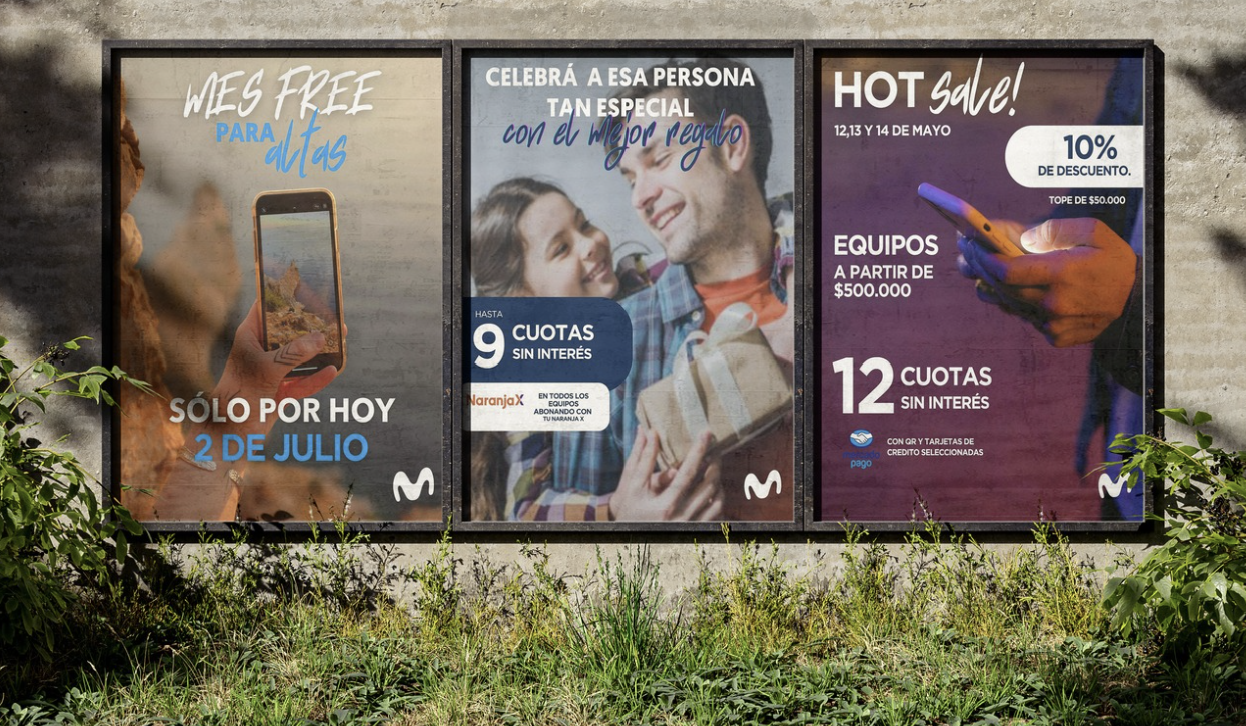 Banners publicitarios de Movistar en vía pública